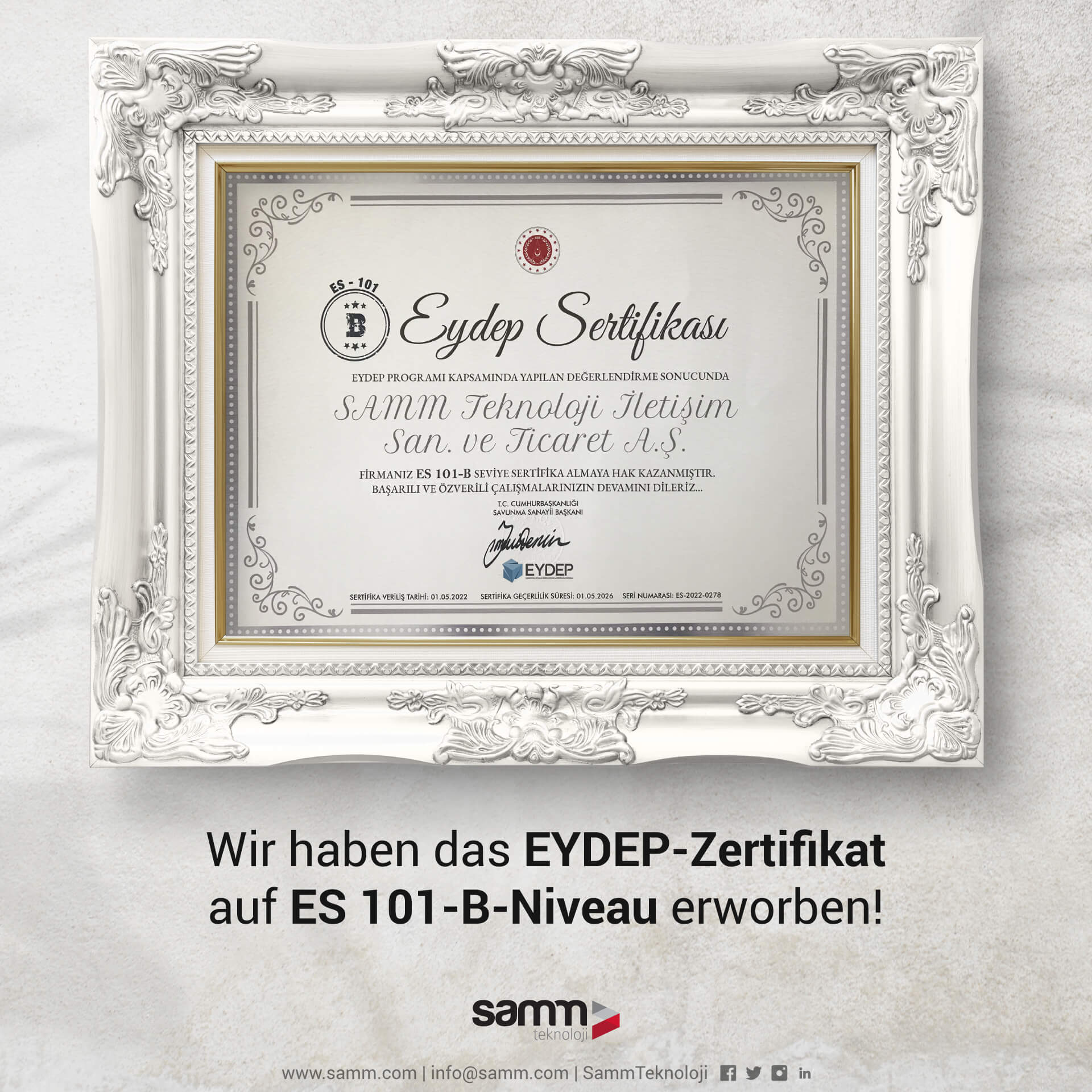 Wir haben das EYDEP-Zertifikat auf ES 101-B-Niveau erworben!