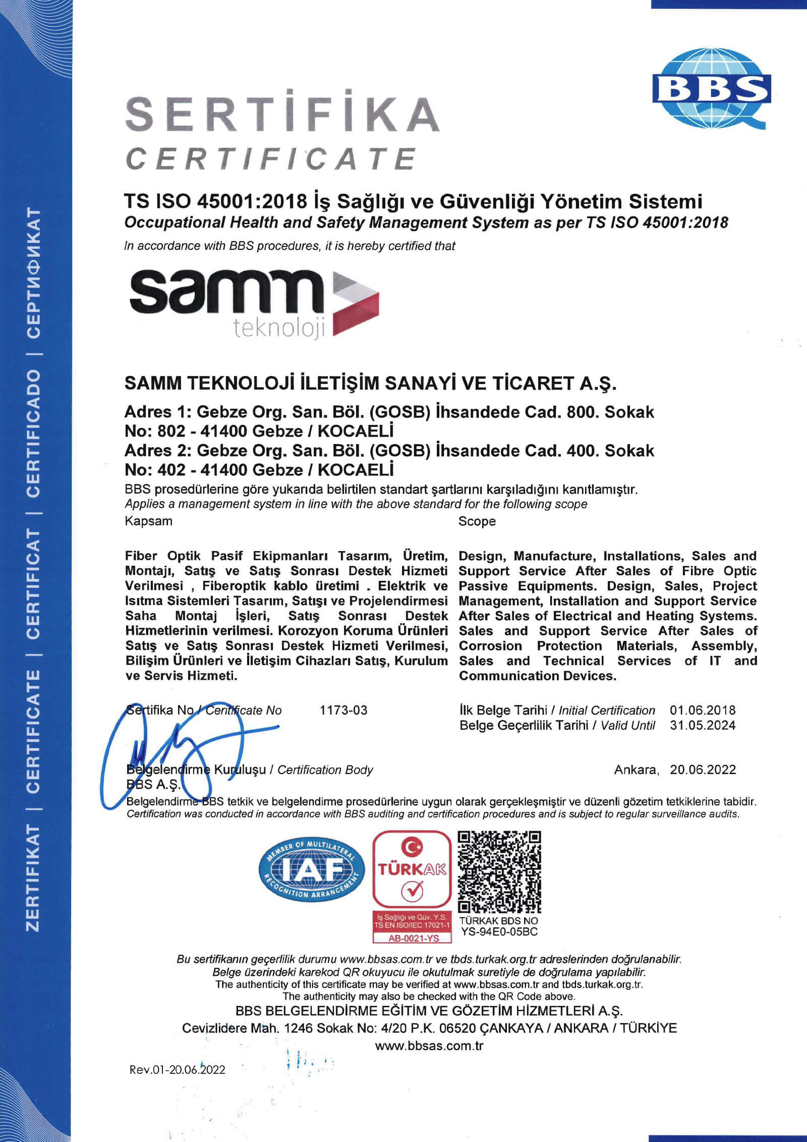 QUALITY MANAGEMENT SYSTEM CERTIFICATE ISO 45001-2018