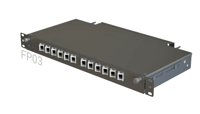 FP03 Fiber Optik Rack Tipi Patch Panel Açılı Cephe Erişimli Çekmece 12 Port 1U 1-Satır SC-LC-FC