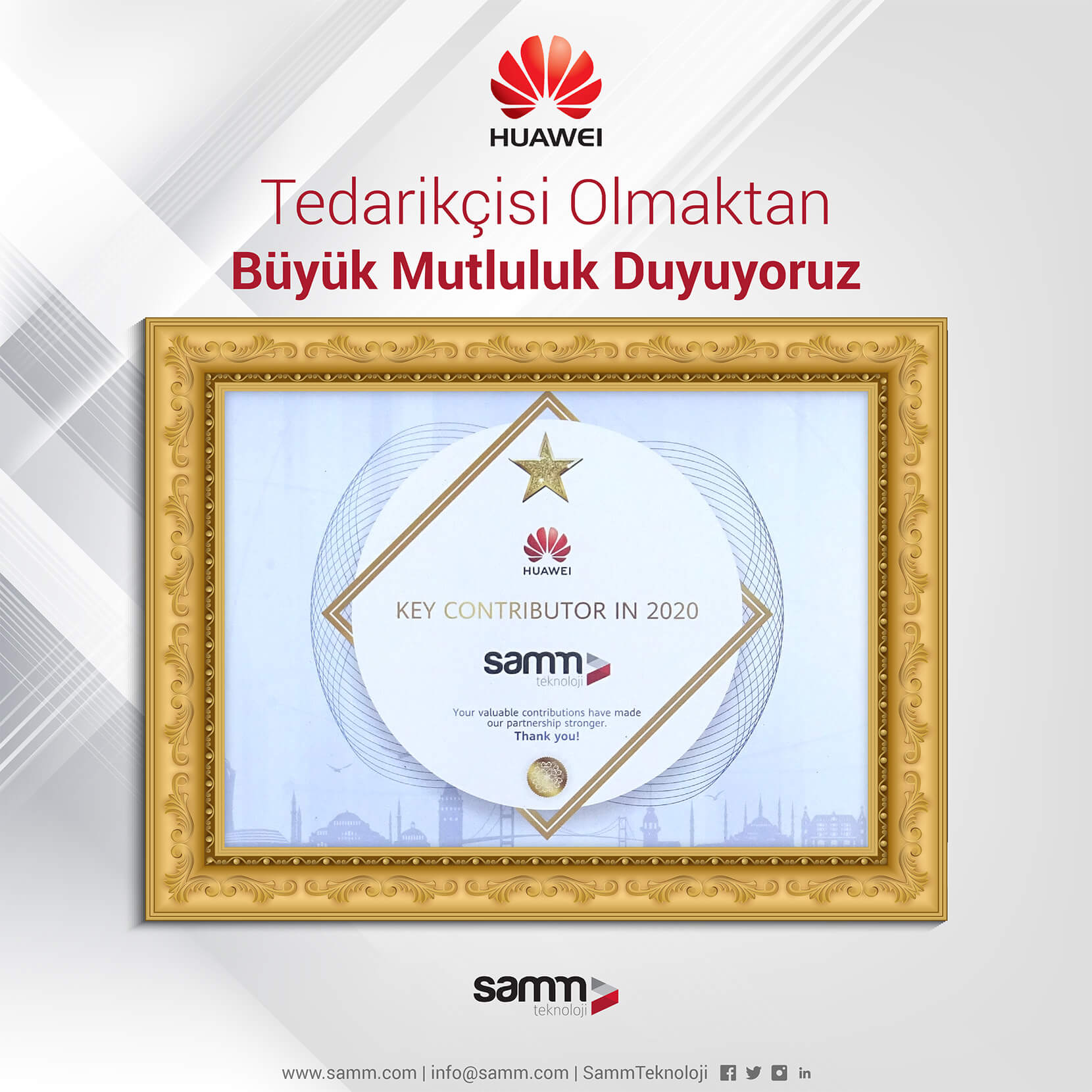 Huawei'den SAMM'a Teşekkür Belgesi