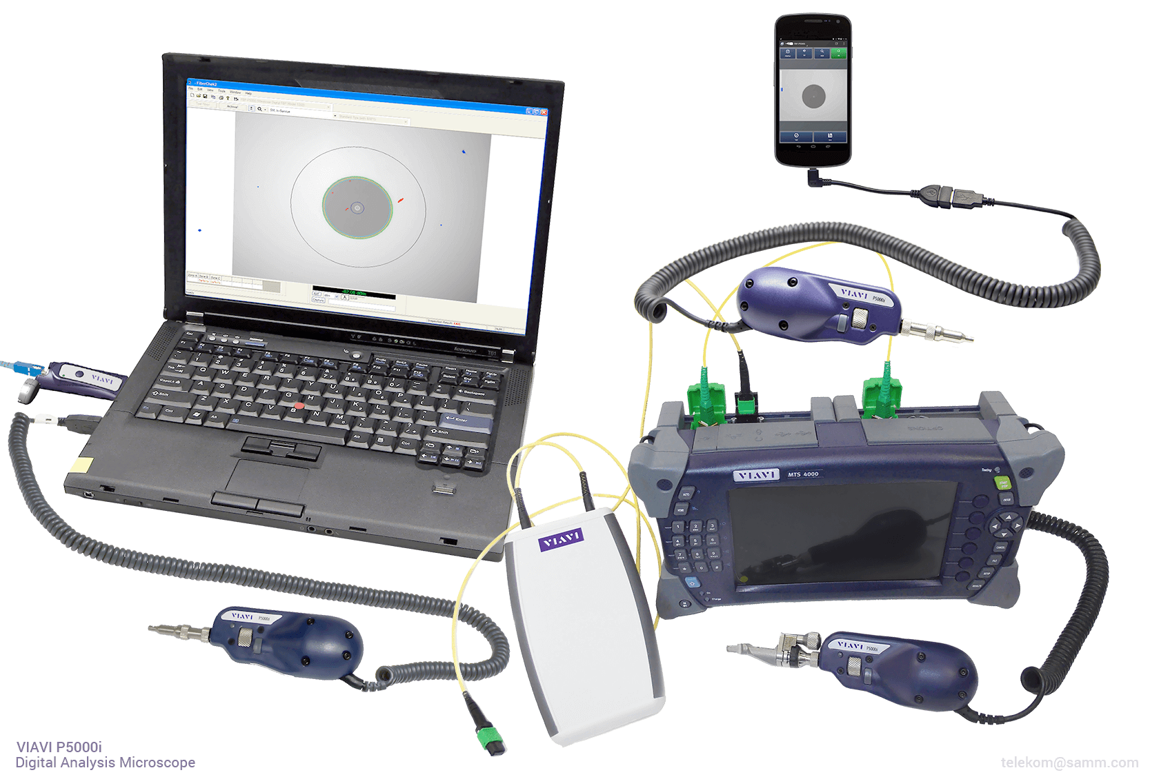 VIAVI P5000i | Connects via USB with multiple devices including Viavi tools, laptops/PCs, and Android mobile devices